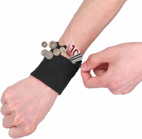 Wrist Band Wallets, Sweat Bands Wristbands Health Gear Sport Coin Keys Storage Pouch Wallets Breathable Pocket Sweatband Wallet with Zipper for Gym Running Basketball Hiking Jogging Black in Saudi Arabia