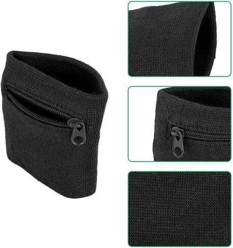 Wrist Band Wallets, Sweat Bands Wristbands Health Gear Sport Coin Keys Storage Pouch Wallets Breathable Pocket Sweatband Wallet with Zipper for Gym Running Basketball Hiking Jogging Black in Saudi Arabia
