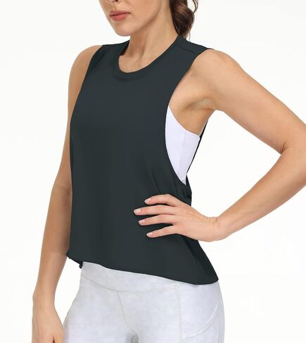Women's Sleeveless Tank Tops Loose Fit Open Cross Back Workout Yoga Shirts with Wide Armholes in Saudi Arabia