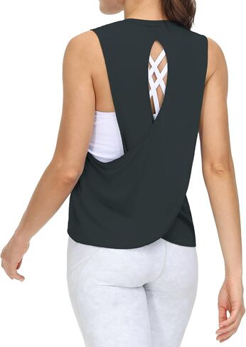 Women's Sleeveless Tank Tops Loose Fit Open Cross Back Workout Yoga Shirts with Wide Armholes in Saudi Arabia