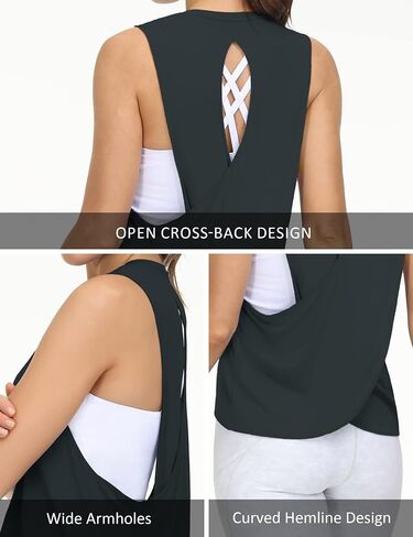 Women's Sleeveless Tank Tops Loose Fit Open Cross Back Workout Yoga Shirts with Wide Armholes in Saudi Arabia