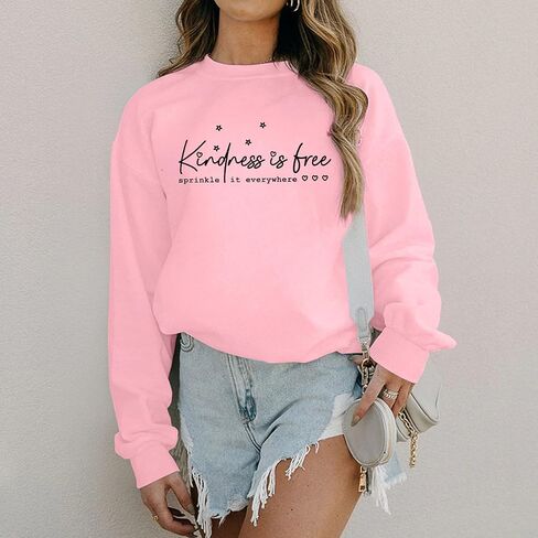 سويت شيرت Kindness Is Free للسيدات، قميص بأكمام طويلة وأقوال ملهمة، بلوفر كاجوال فضفاض in Kuwait