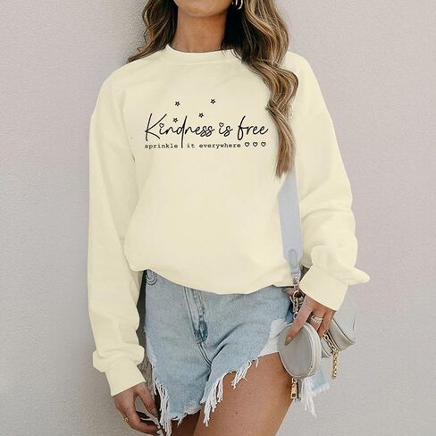 سويت شيرت Kindness Is Free للسيدات، قميص بأكمام طويلة وأقوال ملهمة، بلوفر كاجوال فضفاض in Kuwait