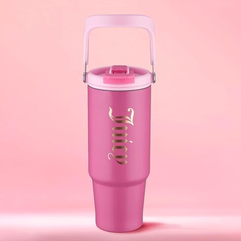 كوب Juicy Couture Flip Fusion Hydration سعة 40 أونصة من الفولاذ المقاوم للصدأ مع مقبض قلاب، وردي فاقع in Kuwait