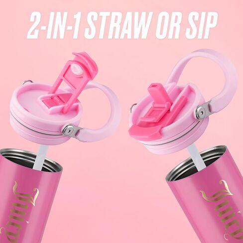 كوب Juicy Couture Flip Fusion Hydration سعة 40 أونصة من الفولاذ المقاوم للصدأ مع مقبض قلاب، وردي فاقع in Kuwait