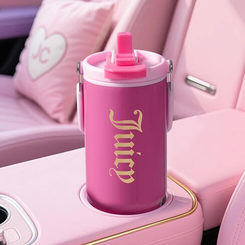 كوب Juicy Couture Flip Fusion Hydration سعة 40 أونصة من الفولاذ المقاوم للصدأ مع مقبض قلاب، وردي فاقع in Kuwait
