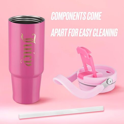 كوب Juicy Couture Flip Fusion Hydration سعة 40 أونصة من الفولاذ المقاوم للصدأ مع مقبض قلاب، وردي فاقع in Kuwait