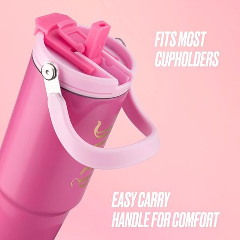 كوب Juicy Couture Flip Fusion Hydration سعة 40 أونصة من الفولاذ المقاوم للصدأ مع مقبض قلاب، وردي فاقع in Kuwait