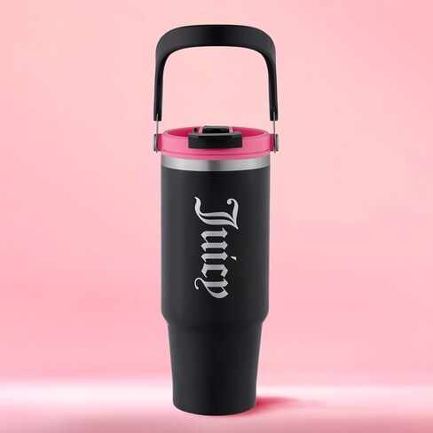 Juicy Couture Flip Fusion Hydration 40oz Stainless Steel Tumbler with Flip Handle, Hot Pink in Saudi Arabia