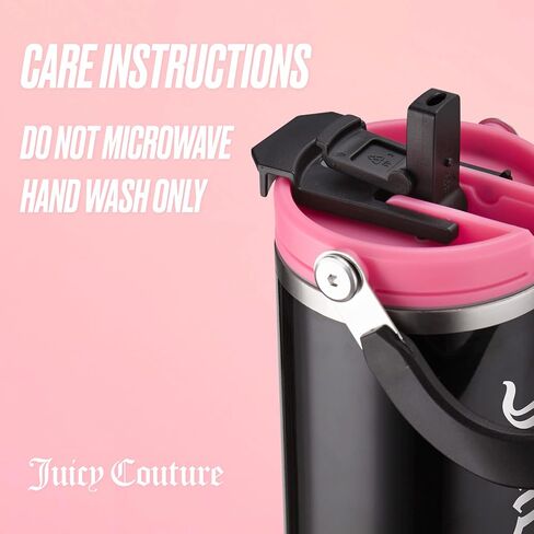 Juicy Couture Flip Fusion Hydration 40oz Stainless Steel Tumbler with Flip Handle, Hot Pink in Saudi Arabia
