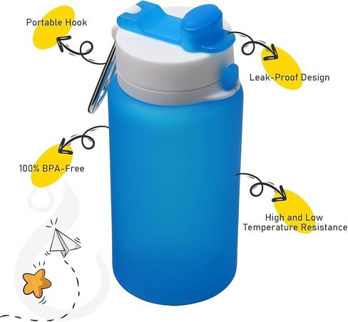 19oz Collapsible Water Bottle, BPA-Free, Leakproof, Travel-Sized, Compact & Expandable, Food-Grade Silicone, for Hiking, Camping, Daily Use (Blue) in Saudi Arabia