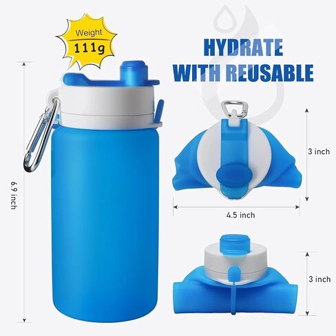 19oz Collapsible Water Bottle, BPA-Free, Leakproof, Travel-Sized, Compact & Expandable, Food-Grade Silicone, for Hiking, Camping, Daily Use (Blue) in Saudi Arabia