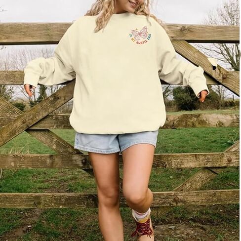 Womens Aunt Sweatshirt In My Auntie Era Crewneck Pullover Tops Cute Letter Print Casual Sweatshirts in Saudi Arabia