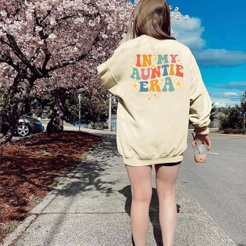 Womens Aunt Sweatshirt In My Auntie Era Crewneck Pullover Tops Cute Letter Print Casual Sweatshirts in Saudi Arabia