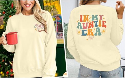 Womens Aunt Sweatshirt In My Auntie Era Crewneck Pullover Tops Cute Letter Print Casual Sweatshirts in Saudi Arabia
