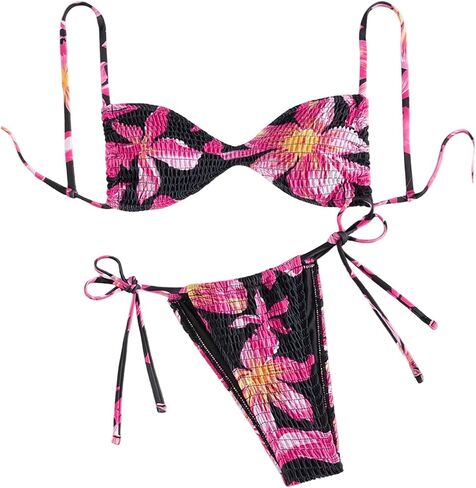 SOLY HUX Women's Triangle Bikini Set Textured Smocked String Swimsuit Boho Two Piece Bathing Suit in Saudi Arabia