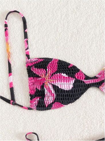 SOLY HUX Women's Triangle Bikini Set Textured Smocked String Swimsuit Boho Two Piece Bathing Suit in Saudi Arabia