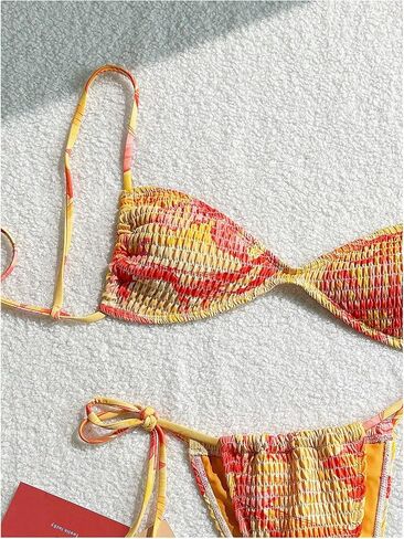 SOLY HUX Women's Triangle Bikini Set Textured Smocked String Swimsuit Boho Two Piece Bathing Suit in Saudi Arabia
