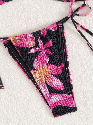 SOLY HUX Women's Triangle Bikini Set Textured Smocked String Swimsuit Boho Two Piece Bathing Suit in Saudi Arabia