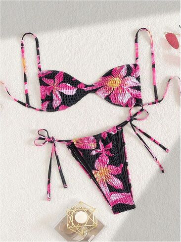 SOLY HUX Women's Triangle Bikini Set Textured Smocked String Swimsuit Boho Two Piece Bathing Suit in Saudi Arabia