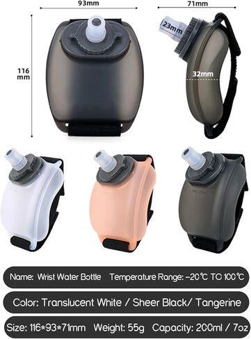 زجاجة مياه للمعصم سعة 7 أونصة مع غطاء وفوهة ملتوية، بدون مصاصة، زجاجة مياه قابلة للحمل للجري وصالة الألعاب الرياضية وفي الهواء الطلق، تصميم مضغوط خالٍ من مادة BPA، قطعتان باللون الأبيض الشفاف in Kuwait