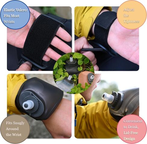 زجاجة مياه للمعصم سعة 7 أونصة مع غطاء وفوهة ملتوية، بدون مصاصة، زجاجة مياه قابلة للحمل للجري وصالة الألعاب الرياضية وفي الهواء الطلق، تصميم مضغوط خالٍ من مادة BPA، قطعتان باللون الأبيض الشفاف in Kuwait