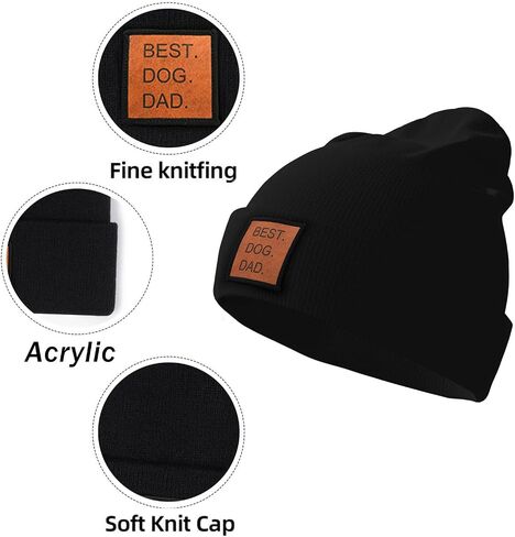 Dog Dad Beanie Hat, Soft Winter Cap for Dad of Dogs, Leather Patch Gift for Pet Lovers, Stretchy Beanie for Men in Saudi Arabia