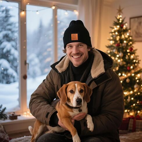 Dog Dad Beanie Hat, Soft Winter Cap for Dad of Dogs, Leather Patch Gift for Pet Lovers, Stretchy Beanie for Men in Saudi Arabia