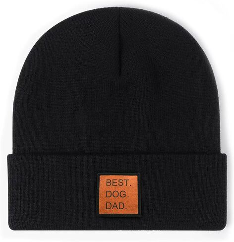 Dog Dad Beanie Hat, Soft Winter Cap for Dad of Dogs, Leather Patch Gift for Pet Lovers, Stretchy Beanie for Men in Saudi Arabia