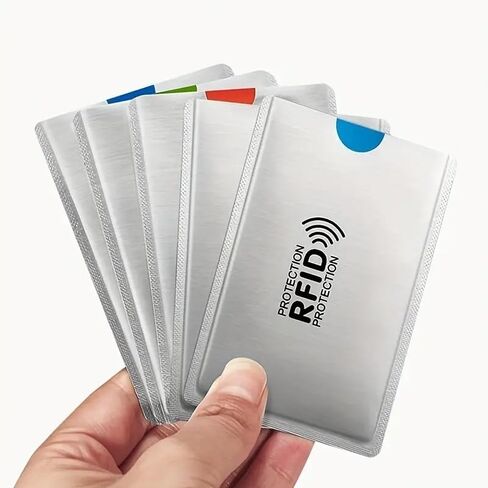 5PCS Creative Anti - degaussing Card Sleeves - 5Pcs RFID Aluminum Foil Sleeves for Bank IC Cards, Anti - Theft Swiping and Certificate Holding, Silvery in Saudi Arabia