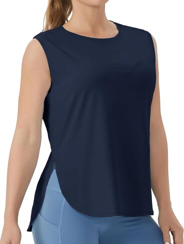 Women's Workout Tank Tops Side Split Loose Fit Sleeveless Yoga Shirts with Curved Hem in Saudi Arabia