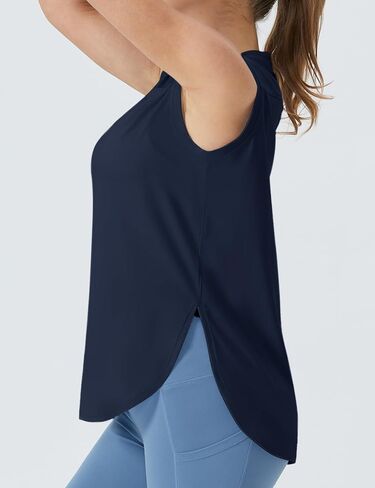 Women's Workout Tank Tops Side Split Loose Fit Sleeveless Yoga Shirts with Curved Hem in Saudi Arabia