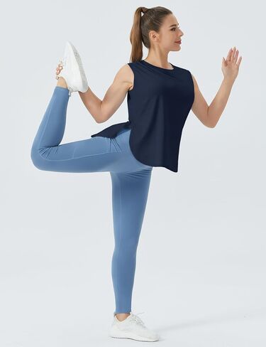 Women's Workout Tank Tops Side Split Loose Fit Sleeveless Yoga Shirts with Curved Hem in Saudi Arabia