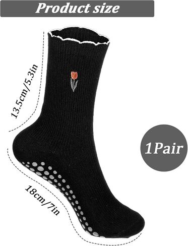 TIESOME Cute Non-Slip Grip Pilates Yoga Socks, Women's Cute Ballet Socks with Ruffle Cuff Embroidery Design in Saudi Arabia