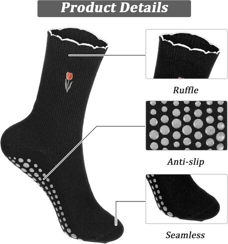 TIESOME Cute Non-Slip Grip Pilates Yoga Socks, Women's Cute Ballet Socks with Ruffle Cuff Embroidery Design in Saudi Arabia
