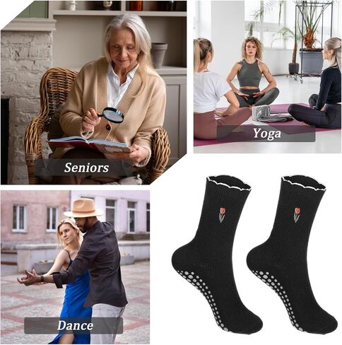 TIESOME Cute Non-Slip Grip Pilates Yoga Socks, Women's Cute Ballet Socks with Ruffle Cuff Embroidery Design in Saudi Arabia