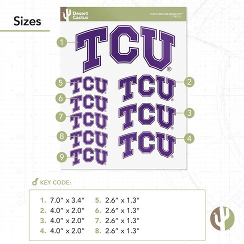 Desert Cactus Texas Christian University Sticker Horned Frogs TCU Vinyl Decals Laptop Water Bottle Car Scrapbook Sheet T3 (Type 3-1) in Saudi Arabia