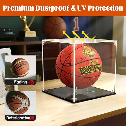 Basketball Display Case, Acrylic Basketball Stand Box and Holder, UV Protected Basketball Case Display Clear for Autographed NBA WNBA Ball, Soccer Ball, Volleyball, Memorabilia-11.5" in Kuwait
