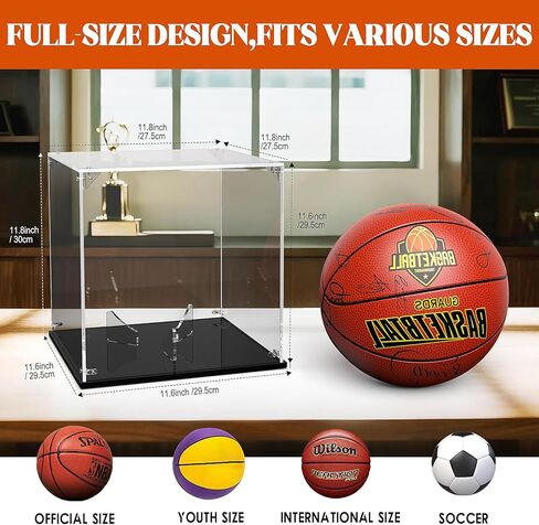 Basketball Display Case, Acrylic Basketball Stand Box and Holder, UV Protected Basketball Case Display Clear for Autographed NBA WNBA Ball, Soccer Ball, Volleyball, Memorabilia-11.5" in Kuwait