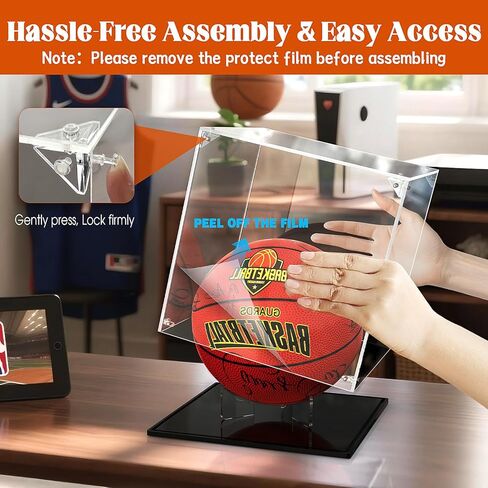 Basketball Display Case, Acrylic Basketball Stand Box and Holder, UV Protected Basketball Case Display Clear for Autographed NBA WNBA Ball, Soccer Ball, Volleyball, Memorabilia-11.5" in Kuwait