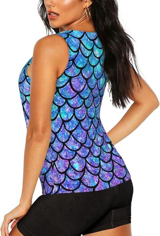 Women Tank Tops Sleeveless Vest Ombre Mermaid Teal Purple Fish Scale Pattern for Casual Gym Athletic Running Workout in Saudi Arabia