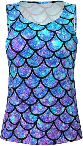 Women Tank Tops Sleeveless Vest Ombre Mermaid Teal Purple Fish Scale Pattern for Casual Gym Athletic Running Workout in Saudi Arabia