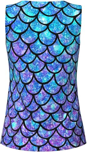 Women Tank Tops Sleeveless Vest Ombre Mermaid Teal Purple Fish Scale Pattern for Casual Gym Athletic Running Workout in Saudi Arabia