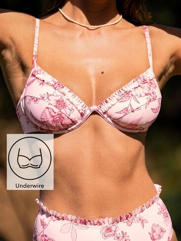 CUPSHE Women's Bikini Set Push Up Two Piece Swimsuit Underwire Sweetheart Neck Ruffled Mid Rise Back Hook in Saudi Arabia