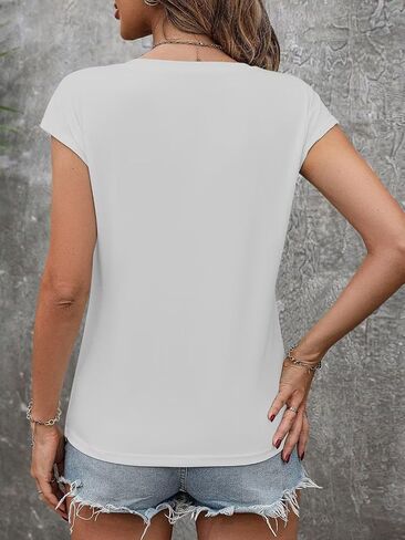 Women's Summer Tank Tops Casual Spring V Neck T Shirts Cap Sleeve Trendy Beach Vacation Clothes Basic Tees in Saudi Arabia