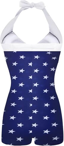 Ekouaer Womens One Piece Swimsuits Vintage Striped Skirt Bathing Suit Vintage Retro Push Up Swimwear USA Flag in Saudi Arabia