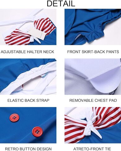 Ekouaer Womens One Piece Swimsuits Vintage Striped Skirt Bathing Suit Vintage Retro Push Up Swimwear USA Flag in Saudi Arabia