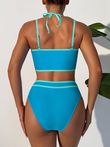 ANRABESS Womens Swimsuits Two Piece Bikini Set High Waisted Halter Color Block Bathing Suits Summer Sporty Cheeky Swimwear in Saudi Arabia
