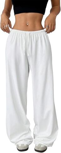 Mxiqqpltky واسعة الساق Sweatpants النساء الخريف الرباط مرونة الخصر مستقيم فضفاض بنطلون طويل وواسع ركض السببية مع جيوب in Kuwait