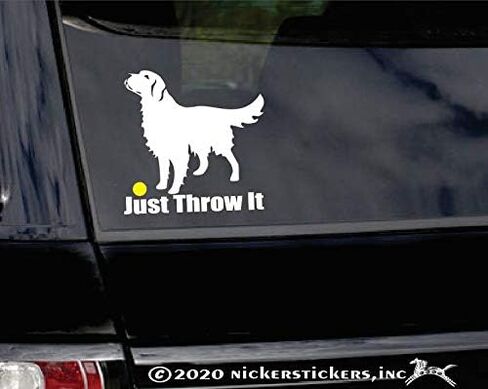 Just Throw It | NickerStickers® Golden Retriever Dog Vinyl Window Decal Window Decal Sticker in Saudi Arabia